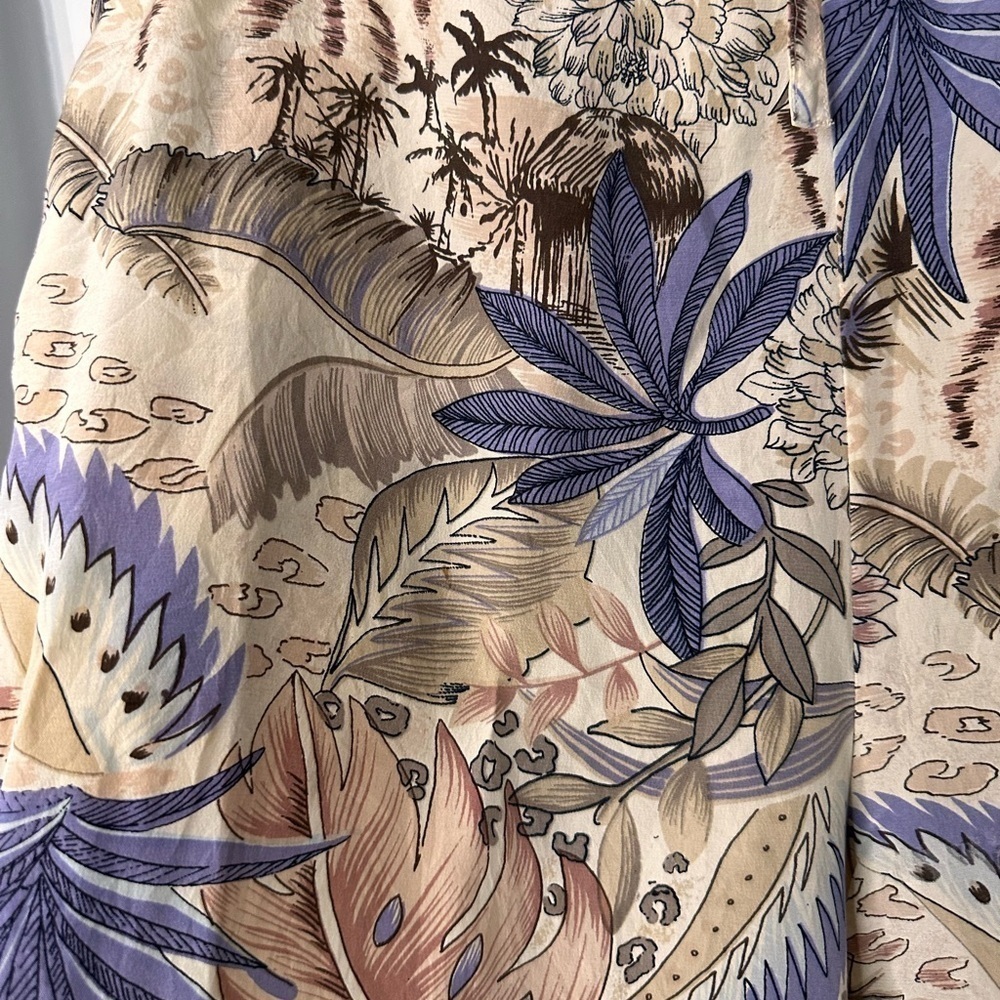 Fuda Silk Tropical Print Drawstring Wide Leg Pants S - Picture 4 of 8